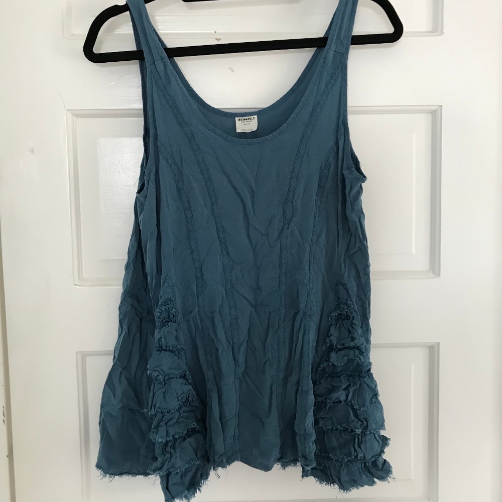 Free People Blue Ruffle Blouse